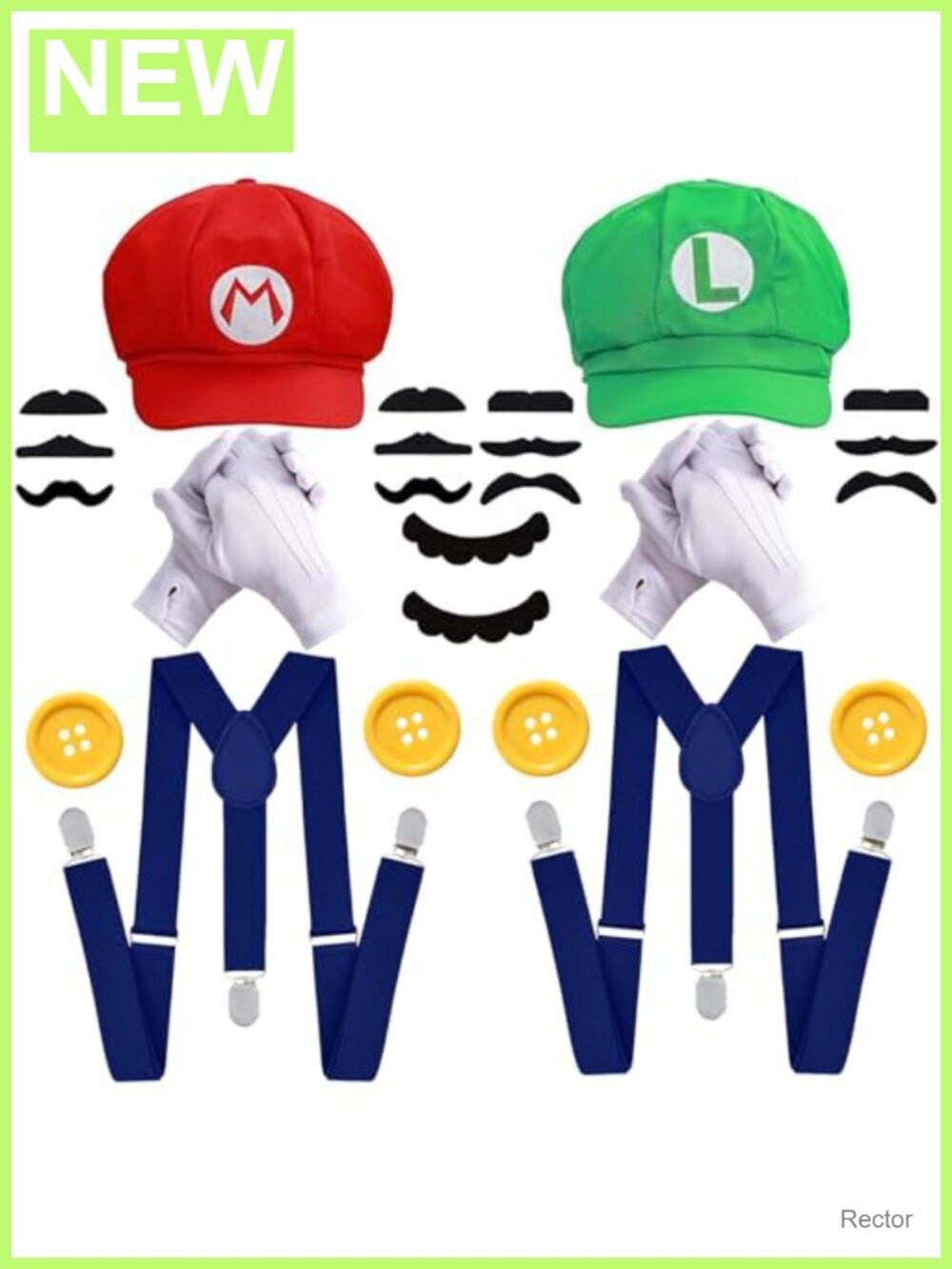 Mario Luigi Costume Accessory Set Hats Gloves Mustaches